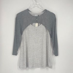 Anthropologie layered white and grey stripe top.